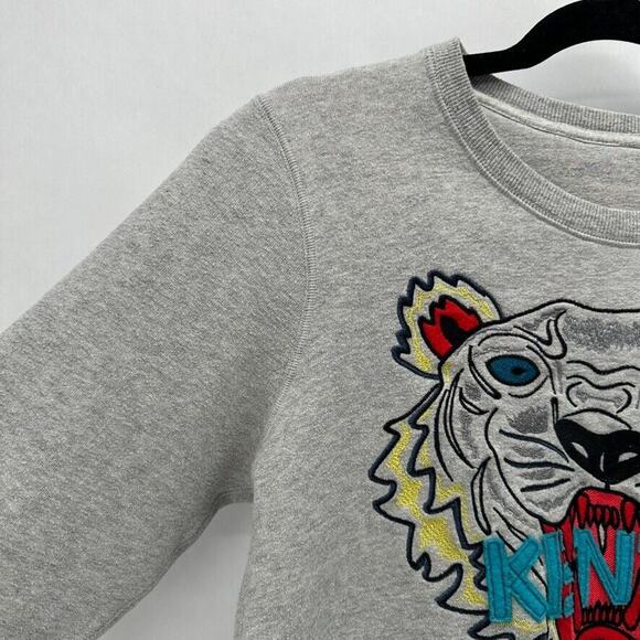 Kenzo Paris Tiger Sweatshirt Womens XS‎ Gray 3D Embroidered Preppy Street City - Picture 3 of 5